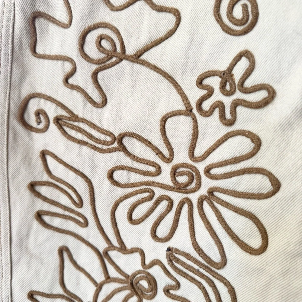 Free People Cruisin Soutache Long Jean Shorts Cream 32